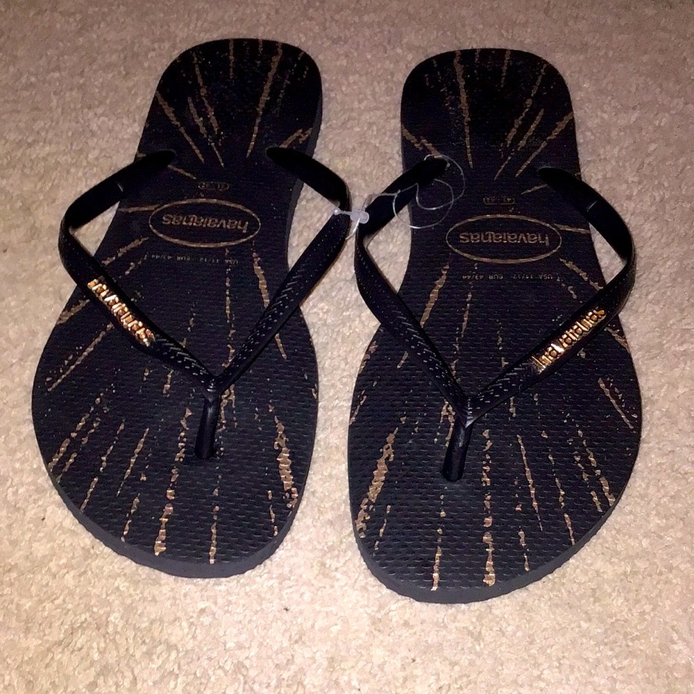 Havaianas Black Flip Flops with Gold Accent